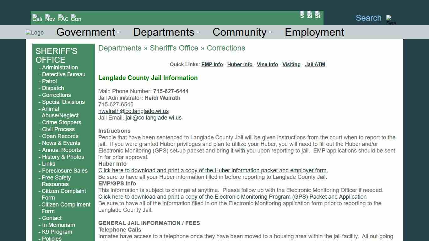 The Official Langlade County Government Web Site | Departments » Sheriff's Office » Corrections