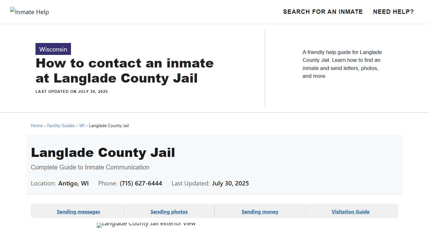 How to contact an inmate at Langlade County Jail - Inmate Help